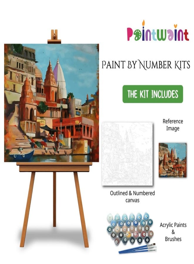 Paint Waint Paintwaint DIY Ghat and Places Paint by Numbers Kit for Kids and Adults - 35 x 40 CM Printed Canvas for Painting with 16 Colors - Perfect DIY Painting Kit for Beginners (Canvas Roll, PW10) - Image 2